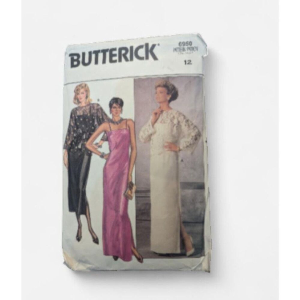 BUTTERICK 6950 Vintage 1980s Evening Gown & Dolman Sleeve Top Pattern 14 UNCUT